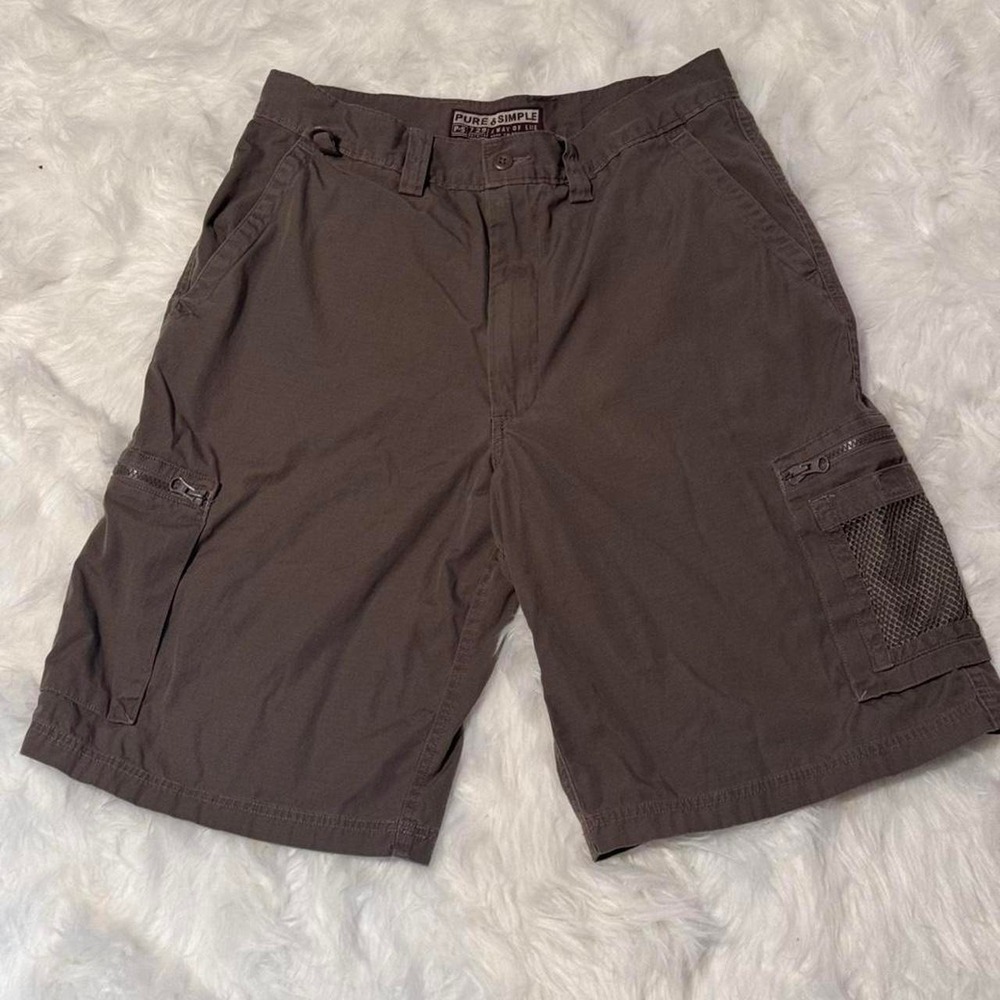 Vintage Y2K Pure & Simple Cargo Men's Shorts Size 34 Brown 100% Cotton